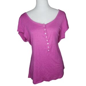 🦋Perfect Cosmo Pink Henley  Cotton Blend Top